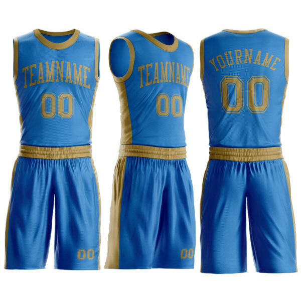 Custom Blue Old Gold Round Neck Suit Basketball Jersey