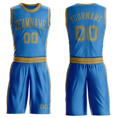 Custom Blue Old Gold Round Neck Suit Basketball Jersey