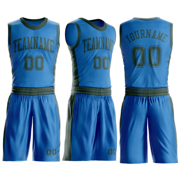 Custom Blue Green Round Neck Suit Basketball Jersey