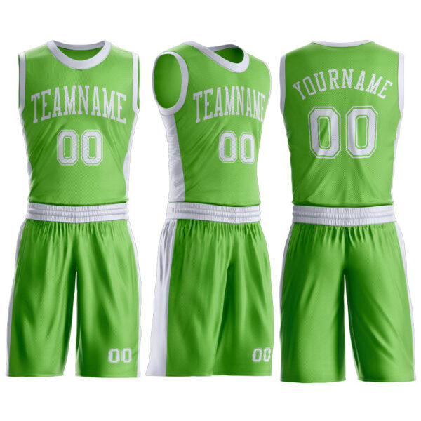 Custom Neon Green White Round Neck Suit Basketball Jersey