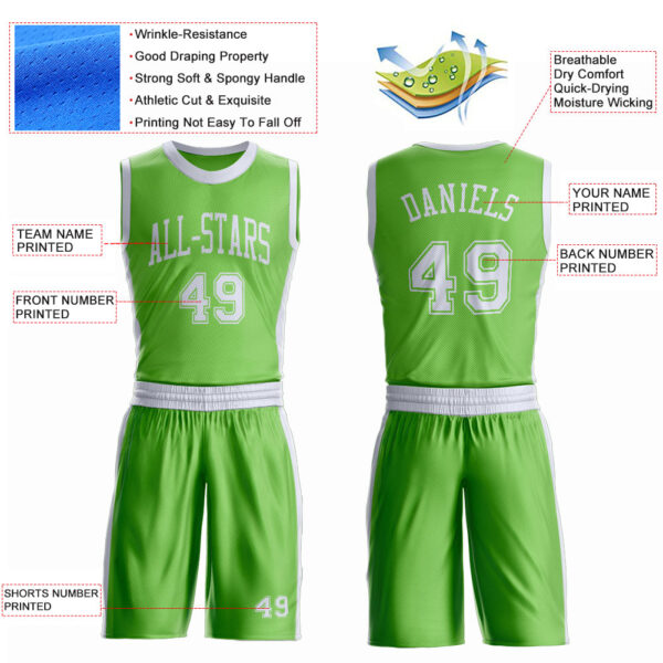 Custom Neon Green White Round Neck Suit Basketball Jersey