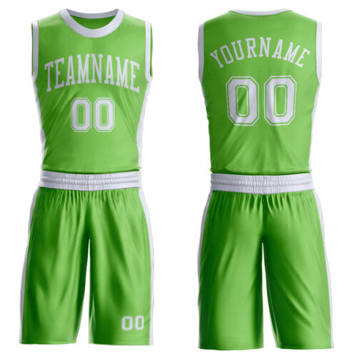 Custom Neon Green White Round Neck Suit Basketball Jersey