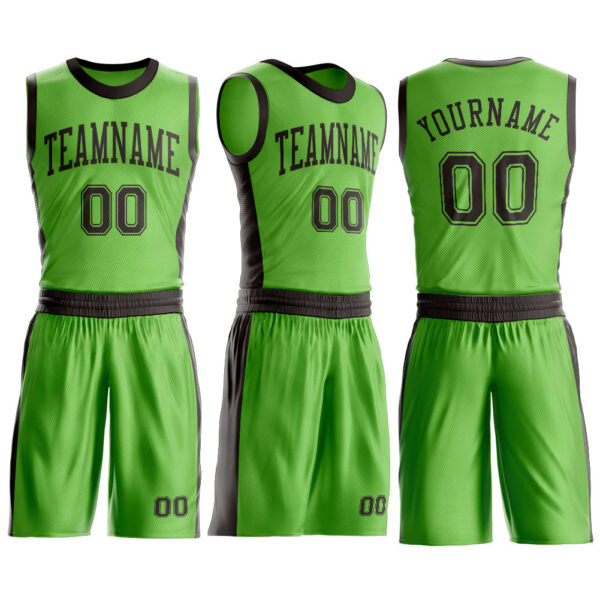 Custom Neon Green Brown Round Neck Suit Basketball Jersey