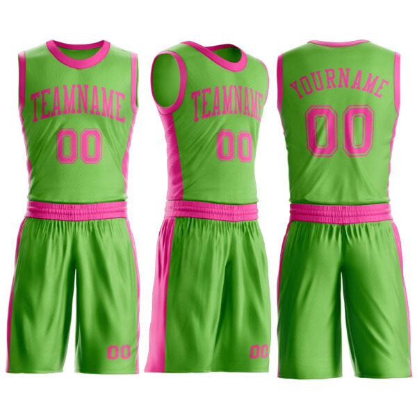 Custom Neon Green Pink Round Neck Suit Basketball Jersey