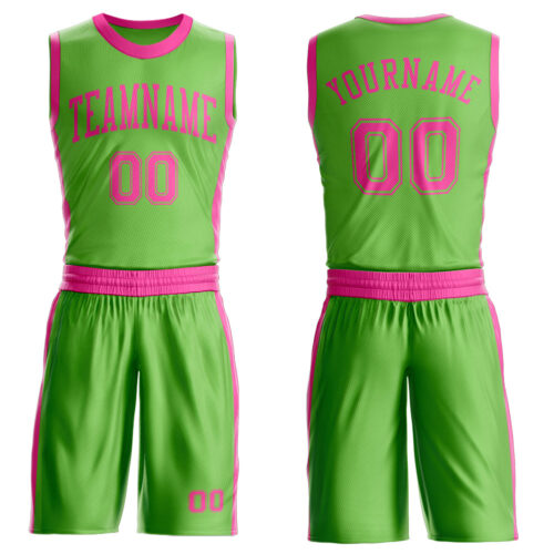 Custom Neon Green Pink Round Neck Suit Basketball Jersey