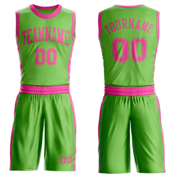 Custom Neon Green Pink Round Neck Suit Basketball Jersey