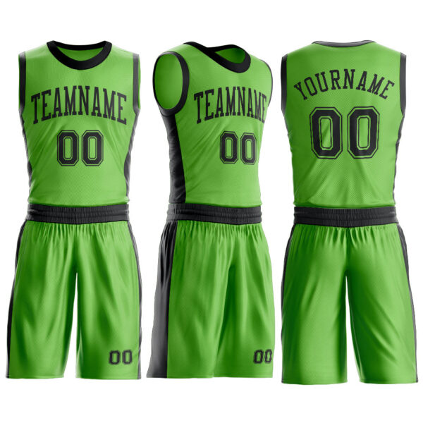 Custom Neon Green Black Round Neck Suit Basketball Jersey