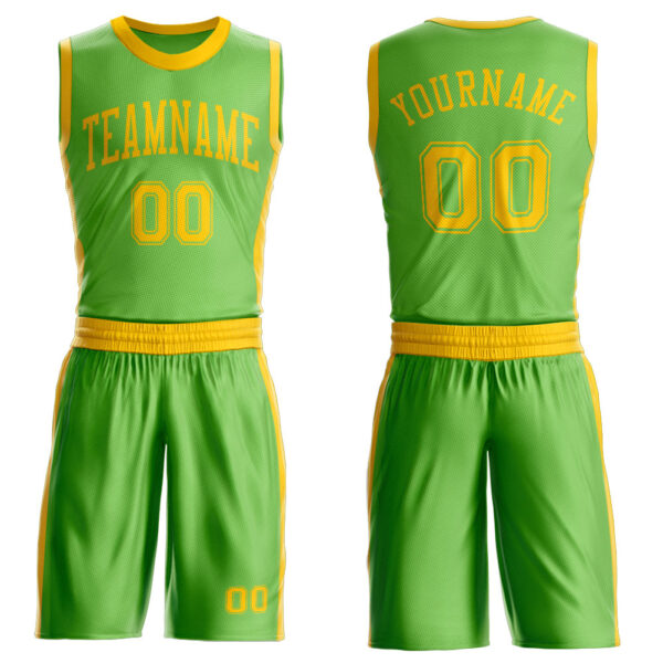 Custom Neon Green Gold Round Neck Suit Basketball Jersey