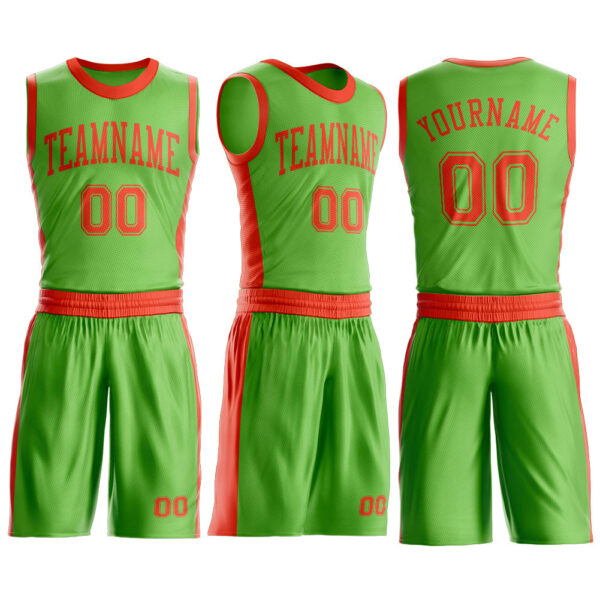 Custom Neon Green Orange Round Neck Suit Basketball Jersey