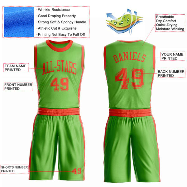 Custom Neon Green Orange Round Neck Suit Basketball Jersey