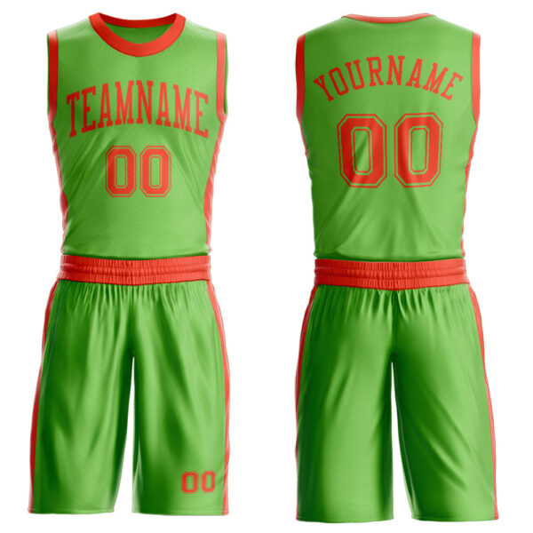 Custom Neon Green Orange Round Neck Suit Basketball Jersey