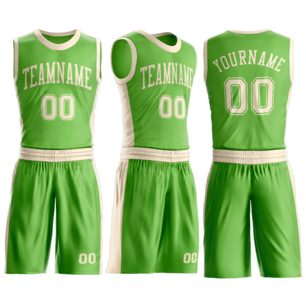 Custom Neon Green Cream Round Neck Suit Basketball Jersey