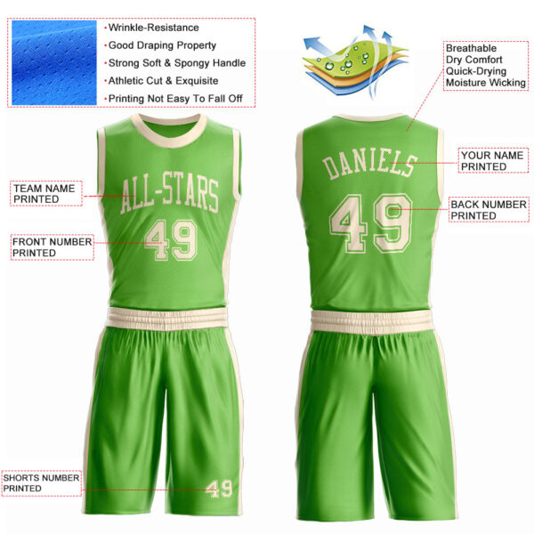 Custom Neon Green Cream Round Neck Suit Basketball Jersey