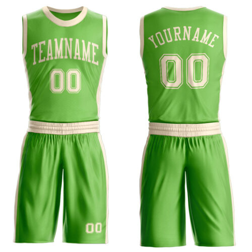 Custom Neon Green Cream Round Neck Suit Basketball Jersey