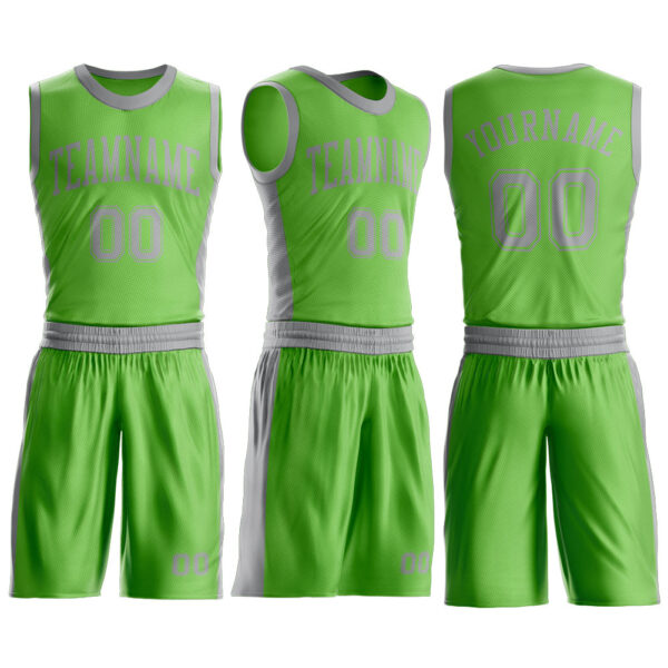 Custom Neon Green Gray Round Neck Suit Basketball Jersey
