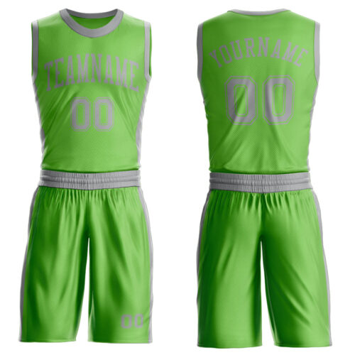 Custom Neon Green Gray Round Neck Suit Basketball Jersey