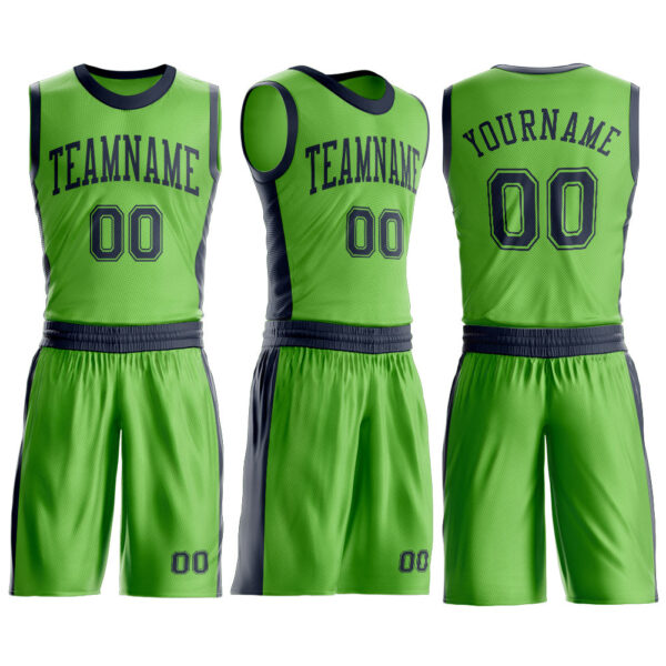 Custom Neon Green Navy Round Neck Suit Basketball Jersey