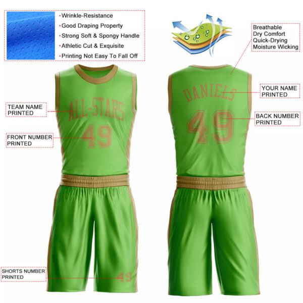 Custom Neon Green Old Gold Round Neck Suit Basketball Jersey