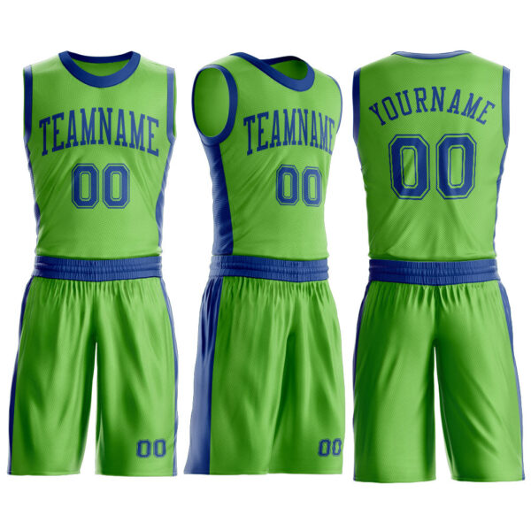 Custom Neon Green Royal Round Neck Suit Basketball Jersey