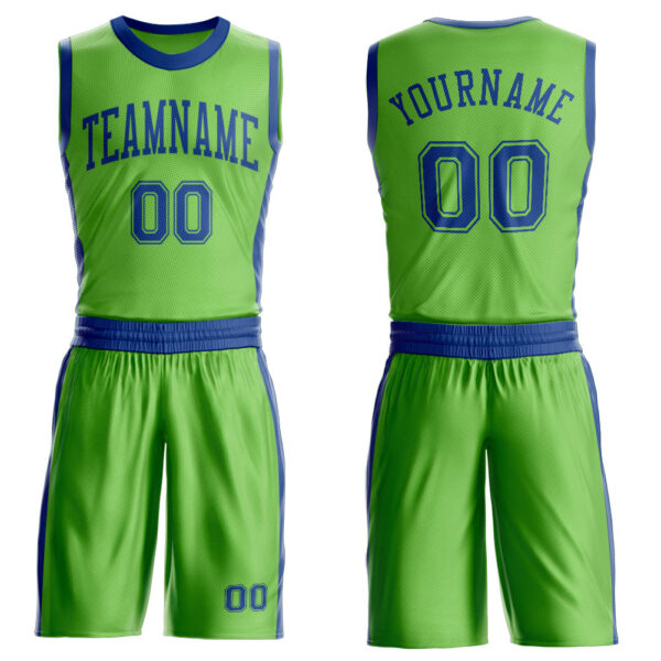 Custom Neon Green Royal Round Neck Suit Basketball Jersey