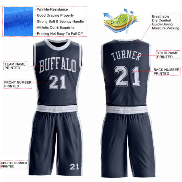 Custom Navy White Round Neck Suit Basketball Jersey