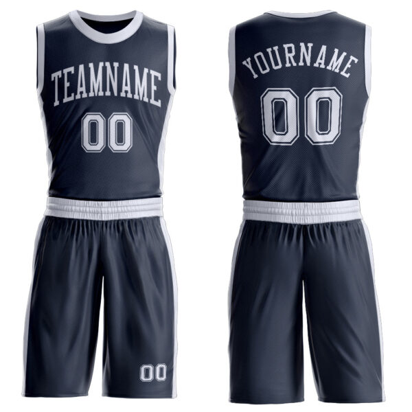 Custom Navy White Round Neck Suit Basketball Jersey