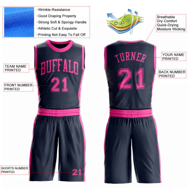 Custom Navy Pink Round Neck Suit Basketball Jersey