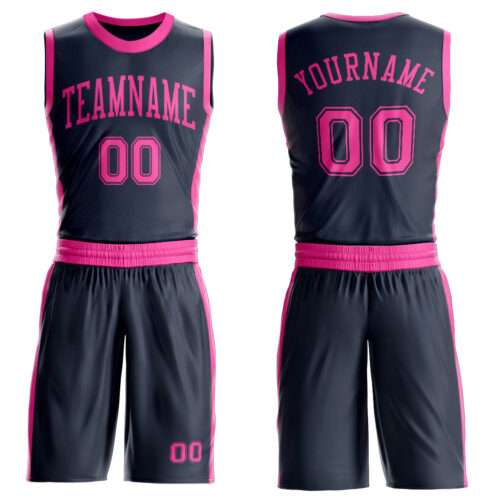 Custom Navy Pink Round Neck Suit Basketball Jersey