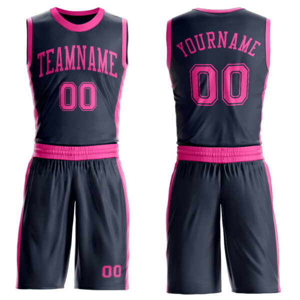 Custom Navy Pink Round Neck Suit Basketball Jersey