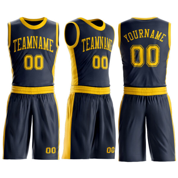 Custom Navy Gold Round Neck Suit Basketball Jersey