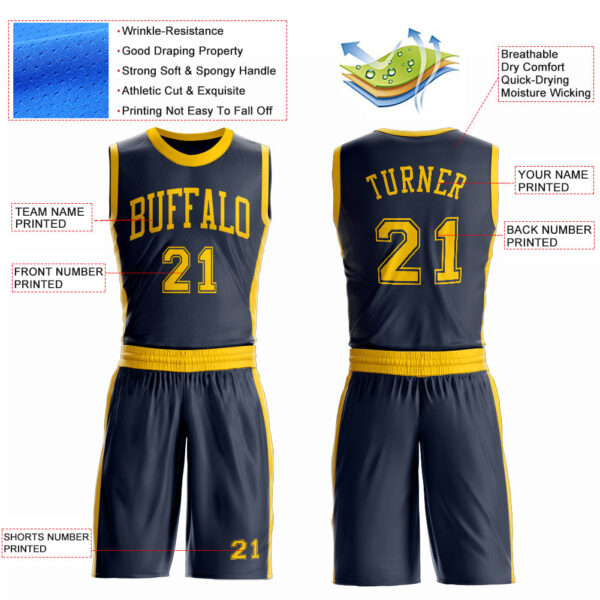 Custom Navy Gold Round Neck Suit Basketball Jersey