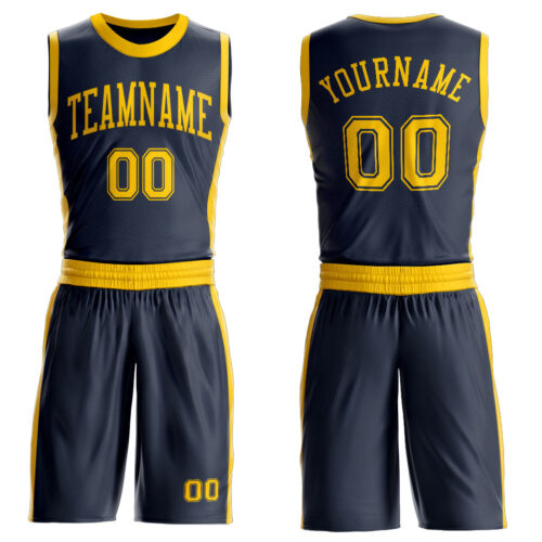Custom Navy Gold Round Neck Suit Basketball Jersey