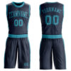 Custom Navy Teal Round Neck Suit Basketball Jersey
