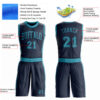 Custom Navy Teal Round Neck Suit Basketball Jersey