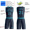 Custom Navy Teal Round Neck Suit Basketball Jersey