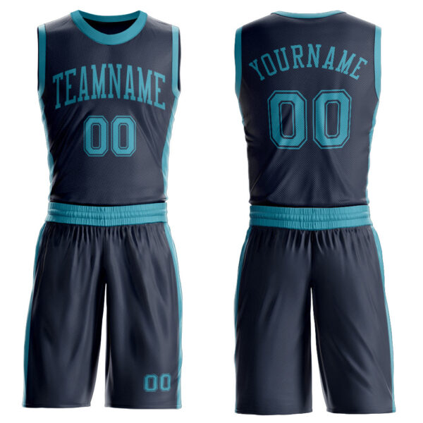 Custom Navy Teal Round Neck Suit Basketball Jersey