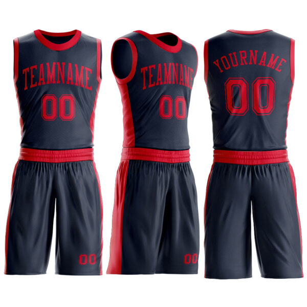 Custom Navy Red Round Neck Suit Basketball Jersey