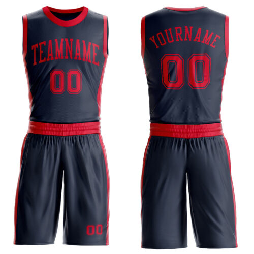 Custom Navy Red Round Neck Suit Basketball Jersey