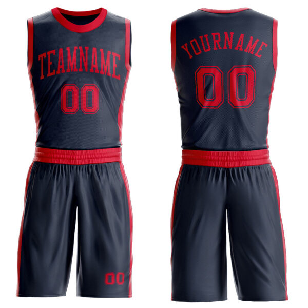 Custom Navy Red Round Neck Suit Basketball Jersey