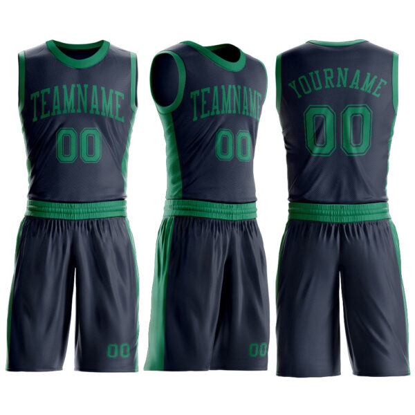 Custom Navy Kelly Green Round Neck Suit Basketball Jersey