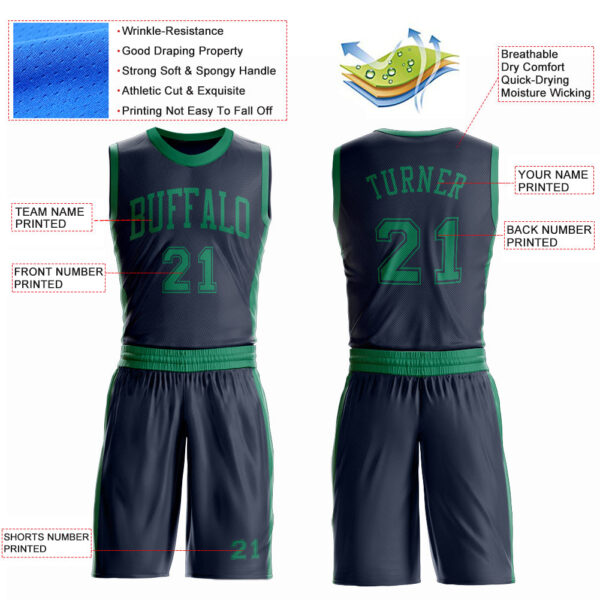 Custom Navy Kelly Green Round Neck Suit Basketball Jersey