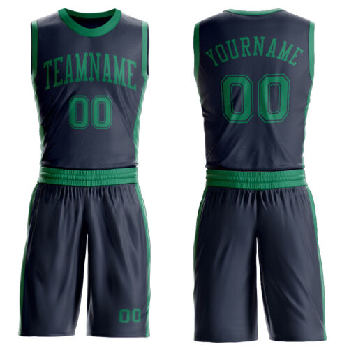 Custom Navy Kelly Green Round Neck Suit Basketball Jersey