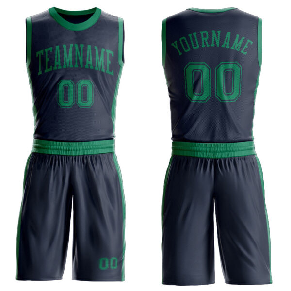 Custom Navy Kelly Green Round Neck Suit Basketball Jersey