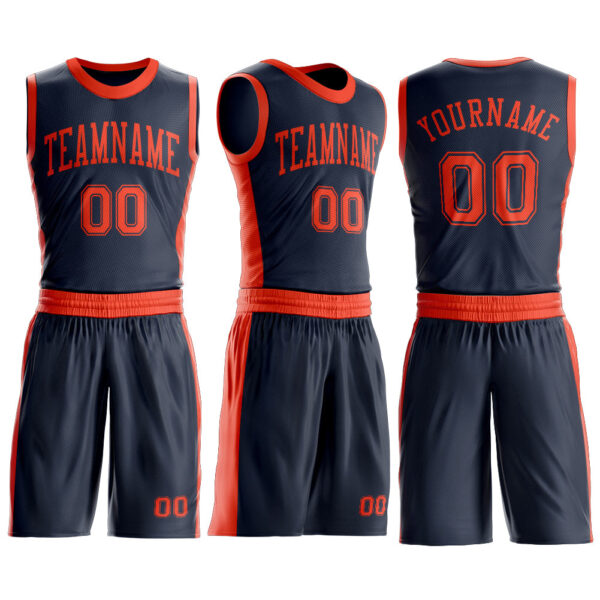 Custom Navy Orange Round Neck Suit Basketball Jersey