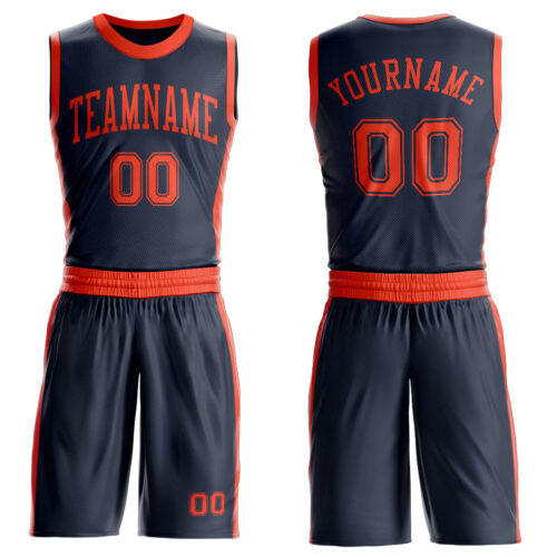 Custom Navy Orange Round Neck Suit Basketball Jersey