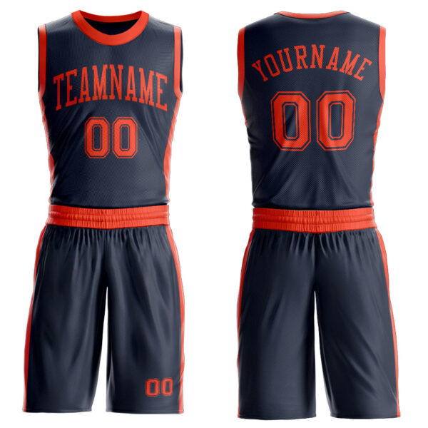 Custom Navy Orange Round Neck Suit Basketball Jersey