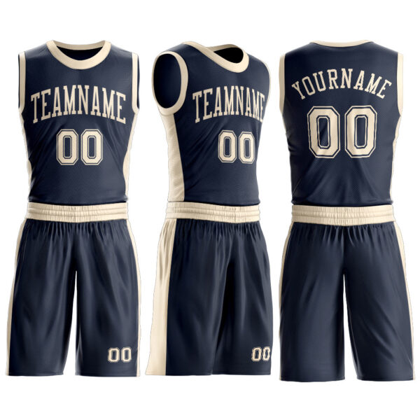 Custom Navy Cream Round Neck Suit Basketball Jersey