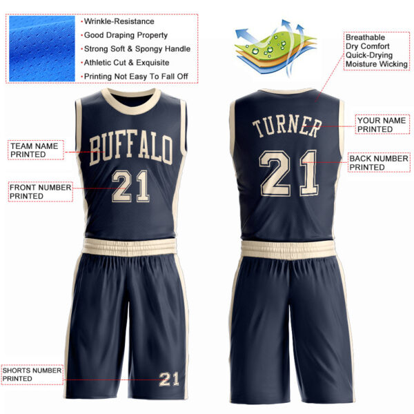 Custom Navy Cream Round Neck Suit Basketball Jersey