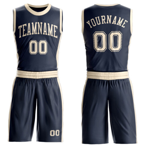 Custom Navy Cream Round Neck Suit Basketball Jersey