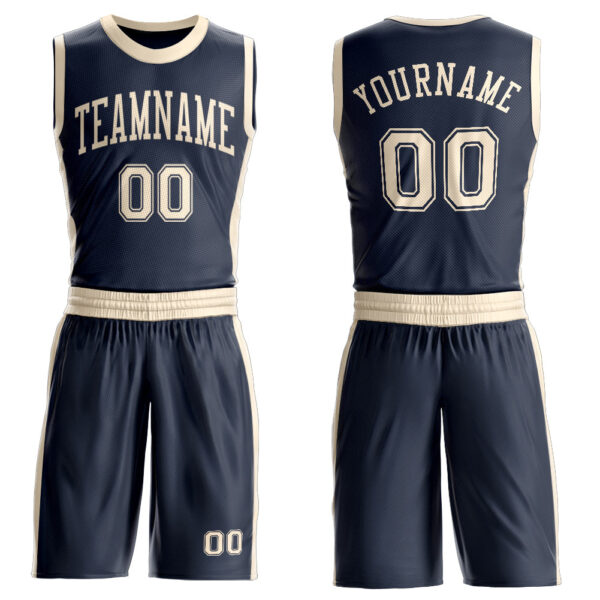 Custom Navy Cream Round Neck Suit Basketball Jersey